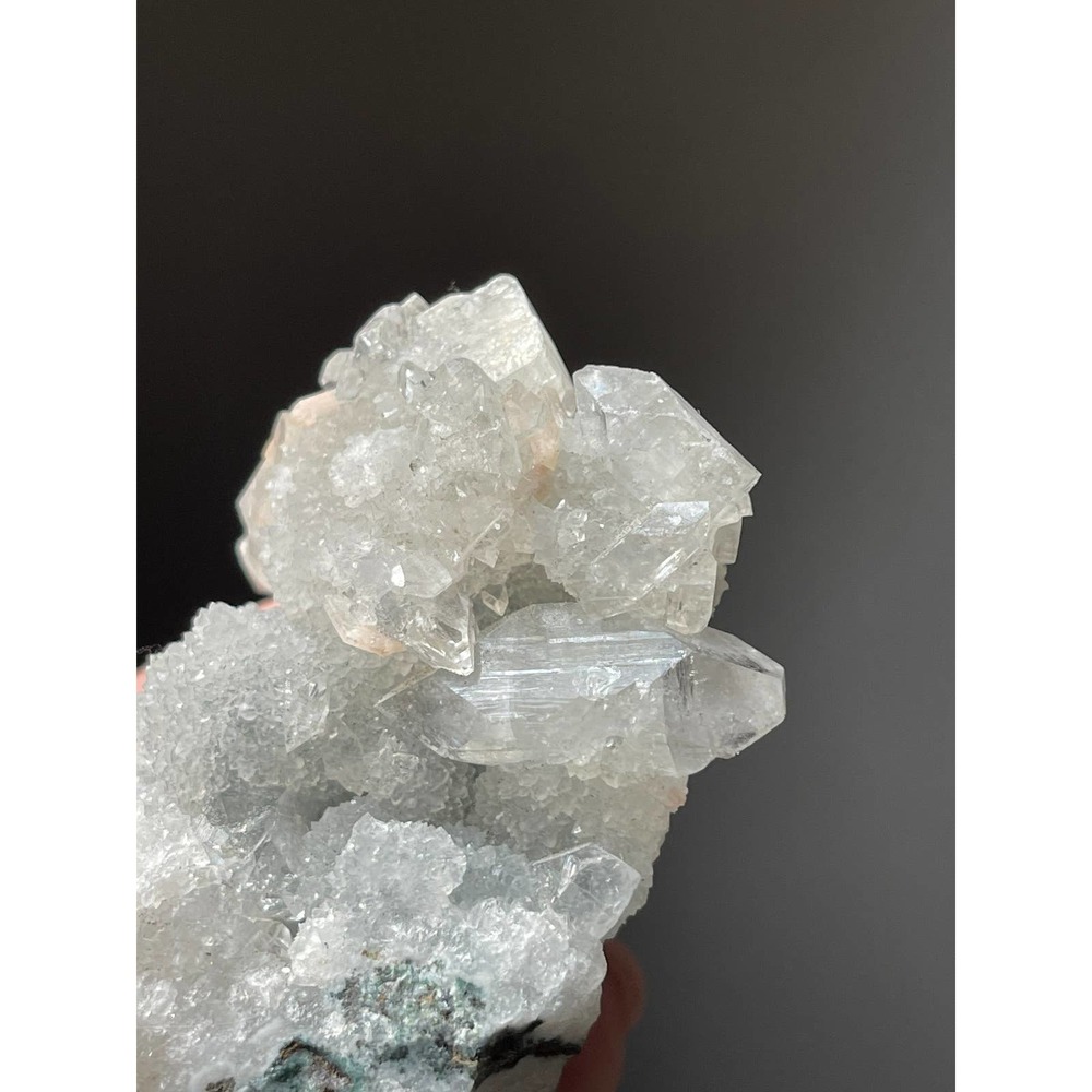 Clear Apophyllite on Blue Chalcedony | Apophyllite Specimen with Stilbite